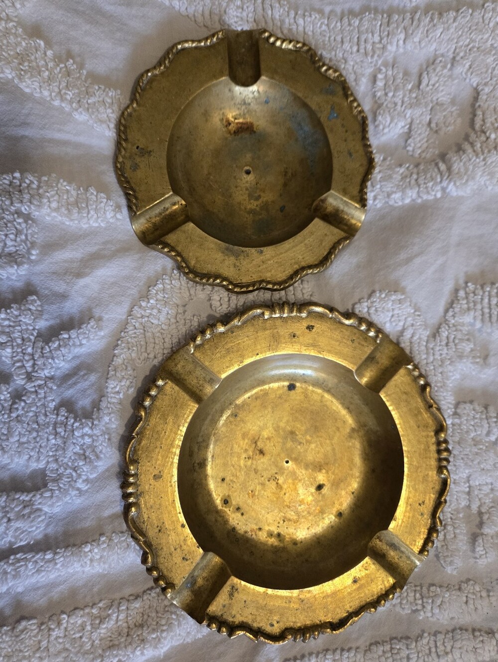 Mid Century Modern Brass Ashtrays Man Cave Set of 2 Patina
